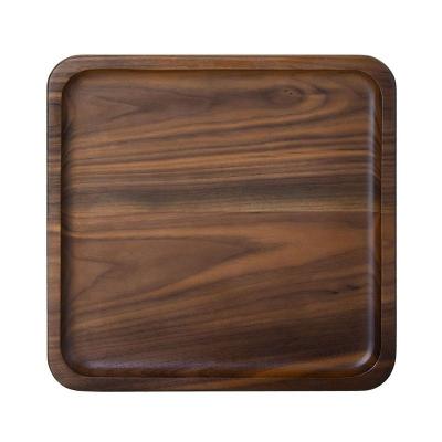 China Eco-friendly Walnut Wooden Tray Solid Wood Serving Tray Square Rectangle Tray Tea Coffee Table Tray for sale