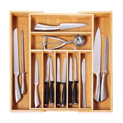 China Sustainable Bamboo Drawer Organizer Silverware Utensil Tray Drawer Organizer Expandable Kitchen Drawer Organizer For Cutlery 9 Slots for sale