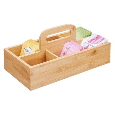 China New Classic/Postmodern Bamboo Compact Caddy Tote Bin Organizer - 6 Divided Sections, Tea Storage Attached Handle - Holder for Tea Bags, Coffee for sale