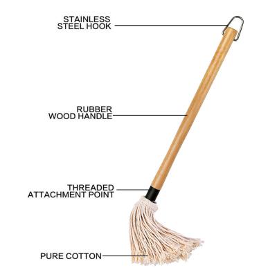 China Easily Cleaned BBQ Basting Mops with oak wood Handle and Cotton Head outdoor bbq tools basting brush cleaning oil brush bbq tools for sale