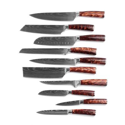 China Sustainable professional damascus steel Pattern Stainless Steel cake fruit carving meat chopper sharp Japanese kitchen tools Chef Knife set for sale