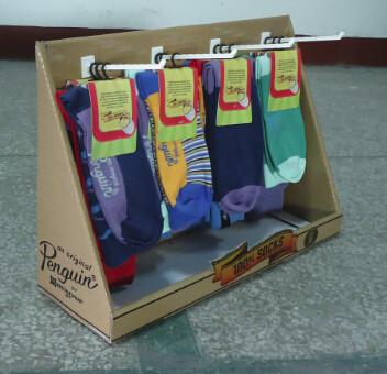 China Sock Cardboard Counter Display stand full graphics with plastic hooks for sale