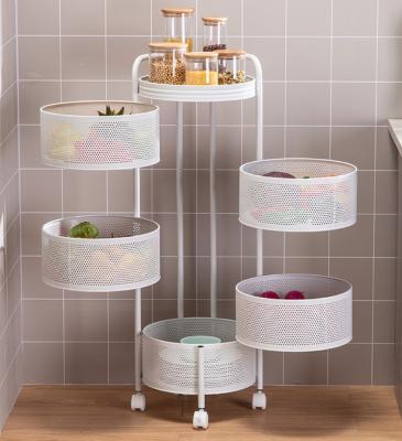 China Round 5-Layer Metal Kitchen Storage Rack Fruit And Vegetable Living Room Bathroom Iron Storage Multilayer Rotating Rack for sale