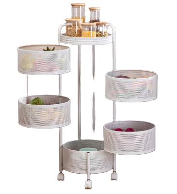 China Stocked 5 4 3 Tier Kitchen Fruit Storage Rack Rotating Round Bathroom Basket Fruit Vegetable Storage Rack Shelf For Kitchen for sale