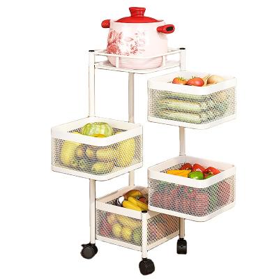 China Modern 3 4 5 Layer 4-Tier Rotating Shelf 360 Degree Basket Fruit Kitchen Metal Storage Vegetable Rack With Wheels for sale