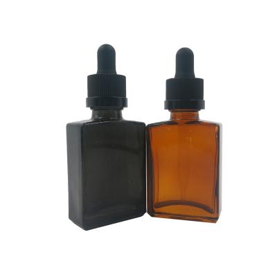 China The cigarette of E liquid / e / the amber essential oil etc. 15ml 30ml frosted black flat square glass eliquid dropper bottle for tobacco tar oil with CR dropper lid for sale