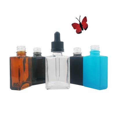 China Chemical Rectangular Frosted Amber Dropper Bottle 30ml 40ml With Glass Straw for sale