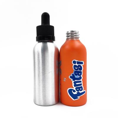 China E liquid / e cig / essential oil food grade essential oil liquid 30ml 50ml 60ml 100ml silver aluminum dropper bottle etc. with child safe hat for sale