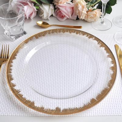 China Luxury Round 33cm Charger Round Clear Glass Plate Viable Customized Type With Gold Wholesale for sale