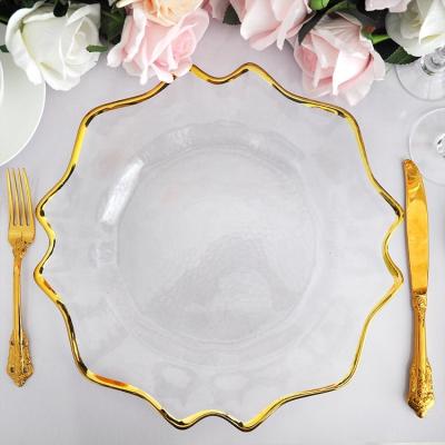 China New Factory Customized Gold Rim Clear Sunflower Glass Charger High Quality Plate Viable for sale