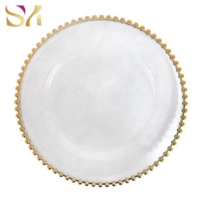 China Quality Beaded Custom Gold / Silver Beaded Clear Plastic Charger Dishes For Weddings Party for sale