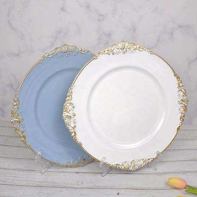 China Modern Disposable Custom Hard Plastic Color Wedding Charger Acrylic Dishes With Gold Painting for sale