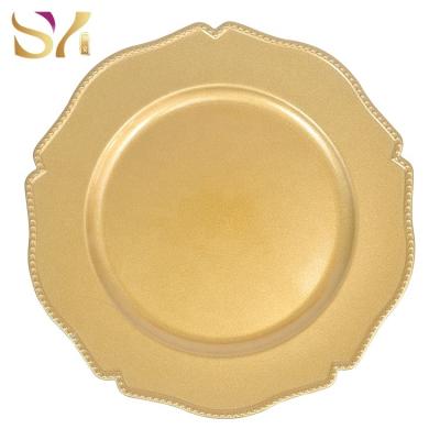 China Contemporary Gold Plating Custom Appetizer Serving Plastic Charger Plate Dishes For Wedding Party for sale