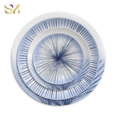 China Restaurant Viable Gradient Blue Ceramic Porcelain Dinner Dishes Rays Tableware Dishes Set for sale