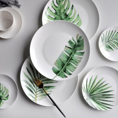 China Viable Custom High Quality Neat Floral Pineapple Leaf Ceramic Dinner Set Porcelain for sale