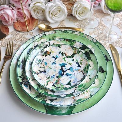 China Sustainable Sale By New Design Ceramic Dinner Plate Painting Plate Set For Wedding Party Event for sale