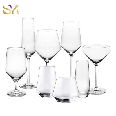 China Pure Clear Crystal Glassware Set Wholesale Custom Printed Logo Wine Glass Classic Drinking Glass Manufacturer for sale