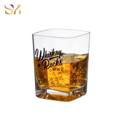 China Custom Printed Tasting Lead Free Crystal Old Fashioned Logo Modern Square Glass Whiskey Tumbler Tumbler for sale