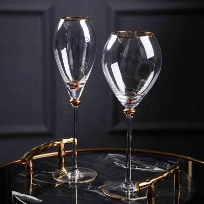 China Unique Handmade Swollen Lead Free Champagne Glasses Crystal Luxury Gold Rim Wedding Red Wine Set from FILE for sale