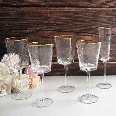 China KOREAN custom unique European style personality triangle goblet golden rim crystal cocktail glass wine hammer for sale