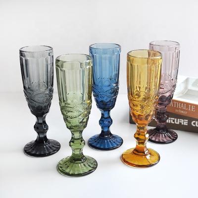 China BRIEF Best Selling Home Decor Black/Pink/Champagne Blue/Green Colored Glass Embossed Flute Glasses for sale