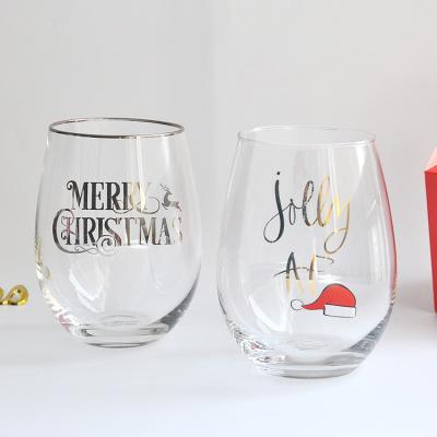 China Custom Etched CLASSIC Hand Wine Glass Blown Clear Crystal Stemless Goblets With Personalized Logo Printed for sale