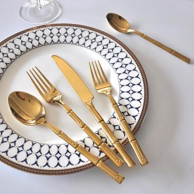 China Sustainable Bamboo Joint Design Coated Gold Stainless Steel Flatware Cutlery Set For Home Kitchen Hotel Restaurant for sale