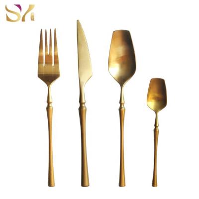 China Disposable Square Design Hand Forged Gold Flatware Set 4 Pcs A Set for sale