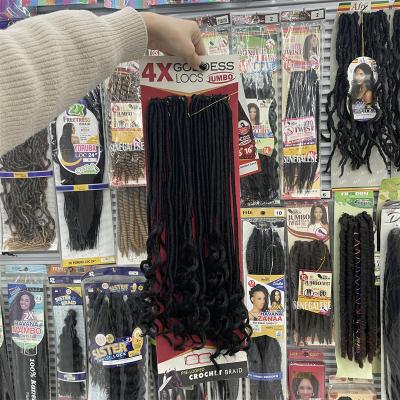 China 100% 14inch 16inch box braid Vivian Hair dejavus kanekalons 4X kanekalons 4X goddess locs jumbo pre-looped crochet braid dreadlock curly ends for sale