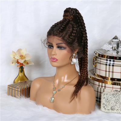 China Hot Sale Braid Lace Front Braided Wigs Synthetic Hair Braiding Hair Wigs For 24inch Ponytail Braid Wig African Colored Hair for sale