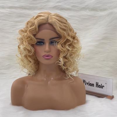 China Premium Synthetic Lace Front Wig 14inch Full Lace Front Wigs Ginger Black Short Curly Synthetic Good Quality Short Curly Natural Color Wigs for sale