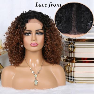 China Wholesale 18inch Jerry Curl hair jerry curly synthetic wigs lace front ginger blonde ombre synthetic lace front wigs with 3inch for sale