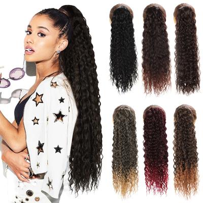 China Kinky Curly Wrap Around Drawstring Ponytail Hair 22inch Long Curly Wavy Heat Resistant Synthetic Fiber Ponytails Extensions ties for sale