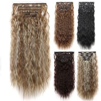 China Wholesale 6pcs Curly Curly V-Tip Long Hair Clip In Hair Extensions 24inch Fluffy Curly Curly Synthetic Clip On Synthetic Hair Extension for sale