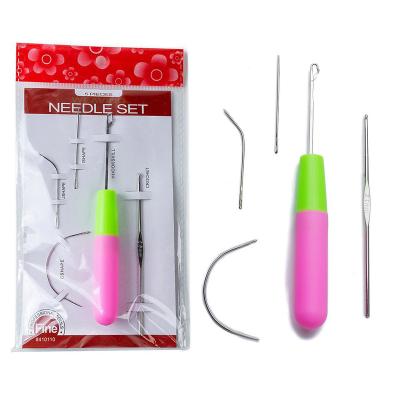 China Use For Hot Selling Crochet Hair Braid Hair Accessories 5in1 Crochet Needles Set Plastic Pink Blue Handle Crochet Needles Size Tools Multiple Sellers for sale