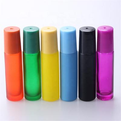 China High Quality Personal Care Rainbow Color 10ml Matte Glass Roll On Bottle With Plastic Cover for sale