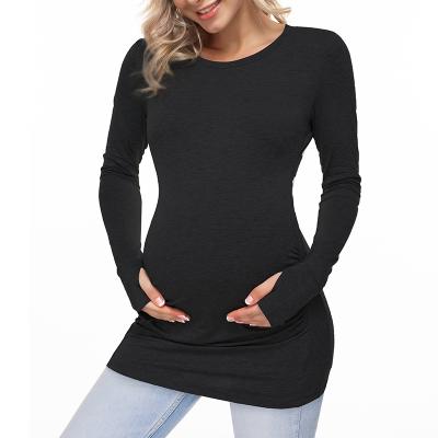 China Radiation Protection New Arrives Pregnant Thin Side Ruching Round Neck Long Sleeve Maternity Clothes Plus Size Maternity Shirt for sale