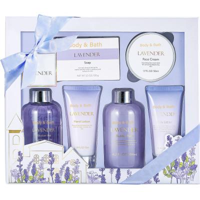 China Bath and Personal Care Body Lotion Beauty Lavender Bathing Gel Six Item Gift Set Bubble Bath Sea Salt Spa Gift Set for sale