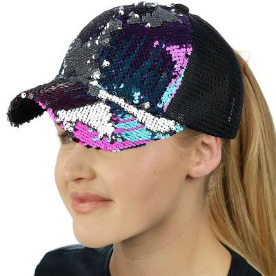 China JOINT Custom Sequin Baseball Ponytail Hat Reversible Baseball Sports Hats for sale