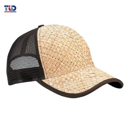 China COMMON Low Profile Structured Mesh Custom Straw Baseball Hat Straw Trucker Hat Straw Baseball Hat for sale