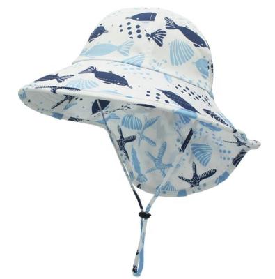 China Picture Kids Sunshade Pad Overflow Neck Cover Neck Cover Fisherman Boy Girls Allover Pattern Custom Print Drawstring Toddler Sun Hat for sale