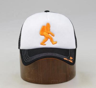 China Waterproof Two Tone Color Two Tone Trucker Hat 5 Panel Embroidery Orange Logo Custom Outdoor Mesh Foam Trucker Hat for sale