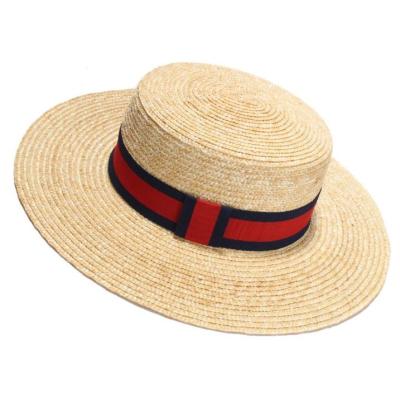 China Handmade 1920s Sailor Costume Accessory Braided Wide Striped Women Men Yelling Skimmer Hat Wheat Straw Hats Straw 20s for sale