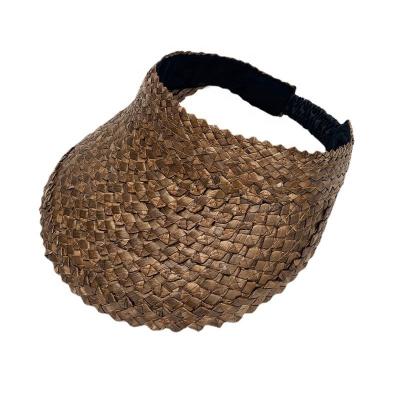 China Summer Beach Golf Sun Shade Travel Wheat Natural Straw Hat UV Protective Women Top Empty Open Striped Sun Visor Natural Straw Hat for sale