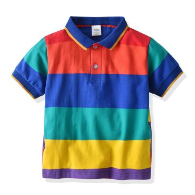 China Custom Short Sleeve Personalized Baby Toddler Kids Polo T-Shirts Rainbow Colorful Custom Striped 100% Cotton Boys Polo T Shirt For Kids for sale