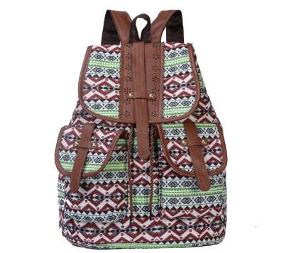 China Anti-theft Handmade Woven Tribal Aztec Boho School Backpack Women Canvas Leather Kilim Cover Backpack Ethnic Hippie Rucksack For Girls for sale