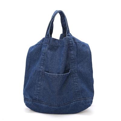 China Large Denim Tote Bag Jeans Purse Bag Soft Recycled Patchwork Shopper Bag Light Eco-Friendly Dark Blue Anti-theft Shoulder Bag for sale