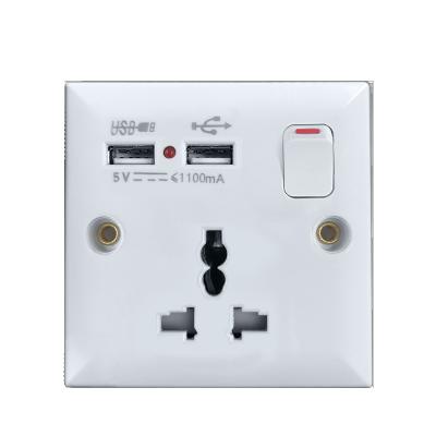 China Easy Installation VBQN Switches And Outlet 16A 3 Pin Universal Switch 2USB Outlet With Neon Power Switch Wall Outlet For Home Hotel for sale