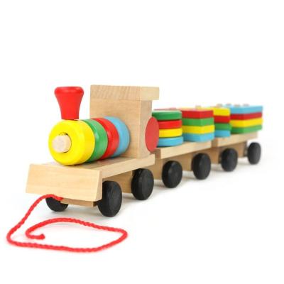 China Eco-friendly Three Section Traveling Wooden Train Assembled Train Matching Early Education Toy for sale