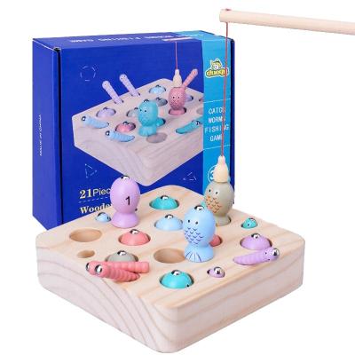 China Eco-Friendly Kids Montessori Early Educational Toy For Toddlers 1-2-3 Years Old Magnetic Baby Insect Game Catch Wooden Fishing Toys for sale